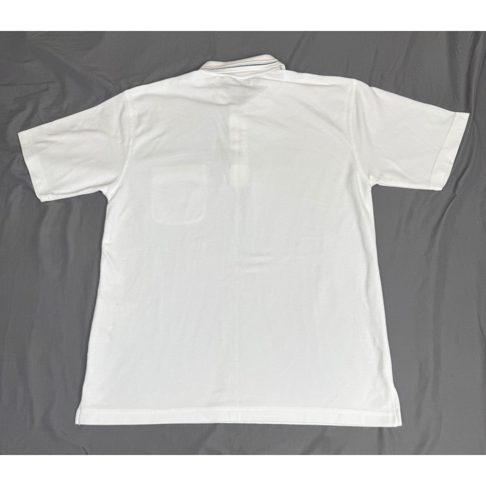 Vintage Troy Bros White Short Sleeve Polo Shirt Striped Collar Mens Medium - Picture 12 of 13
